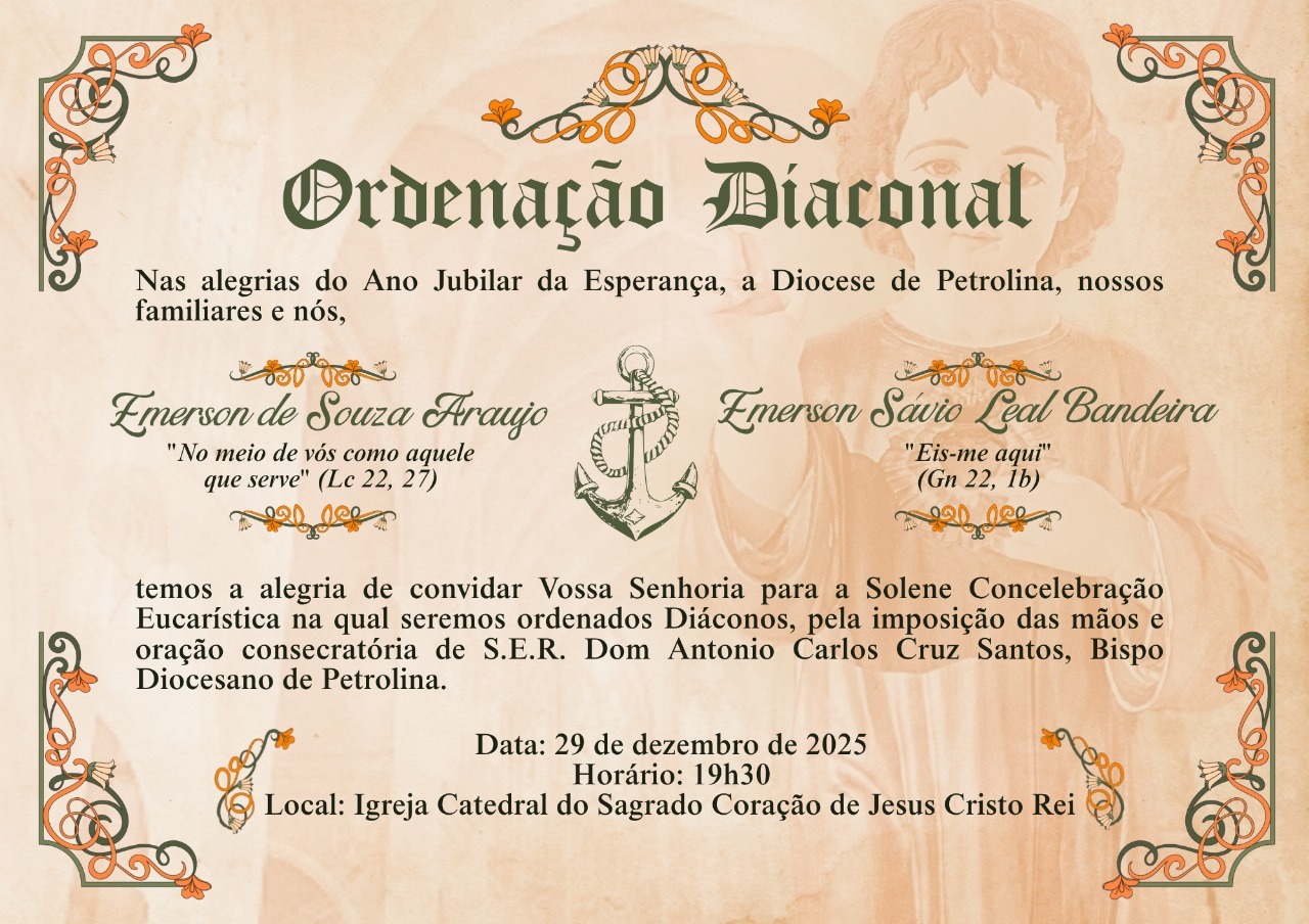 Diocese de Petrolina ganhará dois novos diáconos Diocese de Petrolina ganhará dois novos diáconos